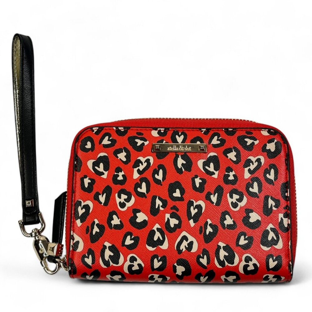 Stella & Dot Chelsea Tech Red Black White Wild Hearts Clutch Leopard Wristlet